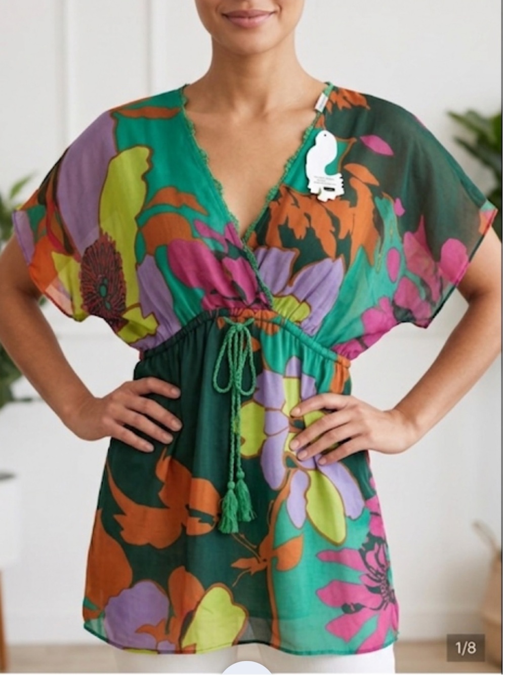 Blue Tassel by Anthropologie 100% Silk top coverup size Small New!